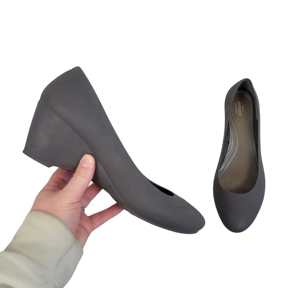 Crocs Lina Wedge Heels Shoes‎ Gray Size 9